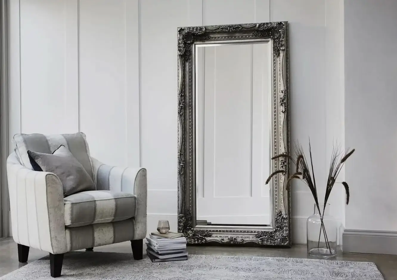 Charles Leaner Mirror in Silver 176cm x 90cm - Image 3