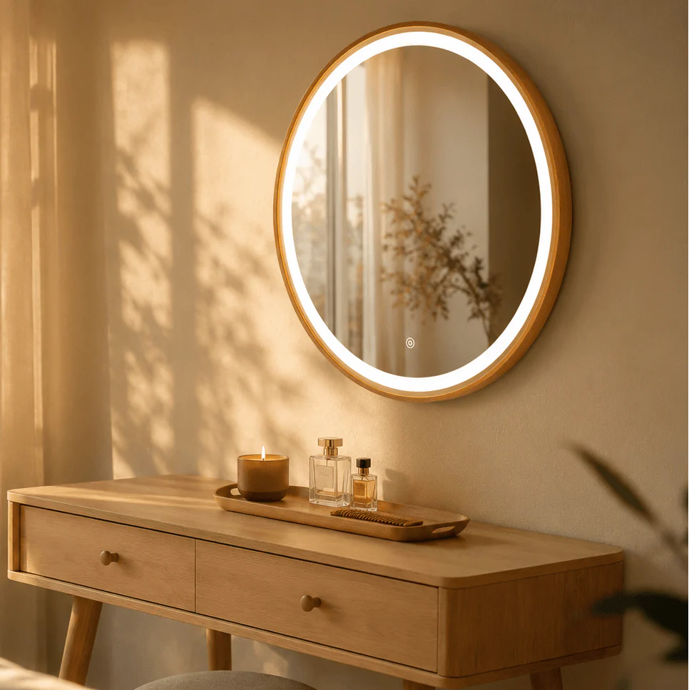 Florence Round Oak Mirror 60cm - Image 2