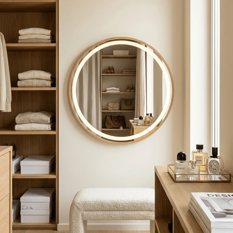 Florence Round Oak Mirror 60cm - Image 4