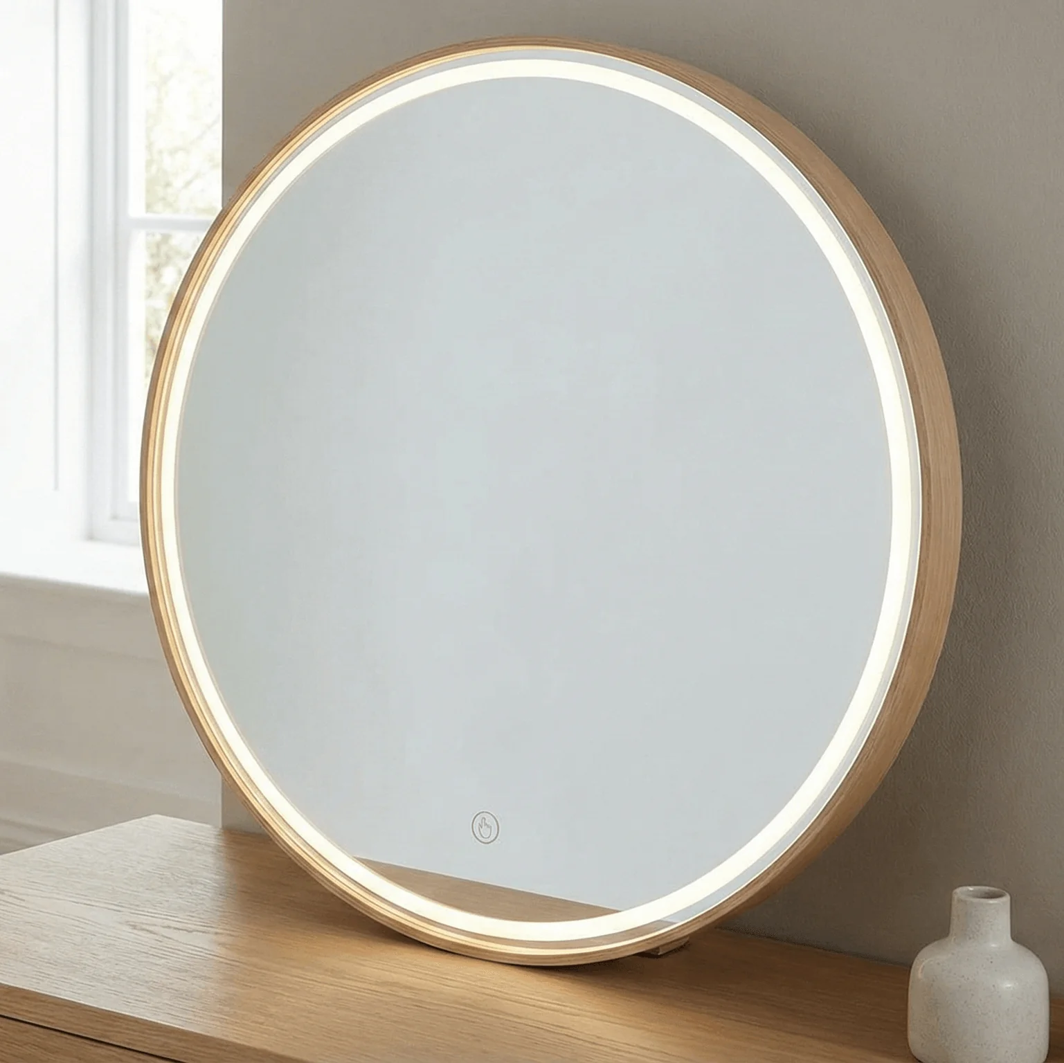 Florence Round Oak Mirror 60cm - Image 5
