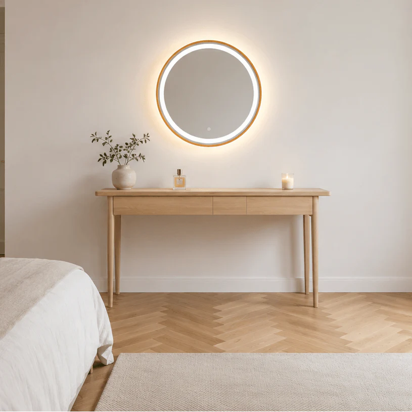Florence Round Oak Mirror 60cm - Image 7