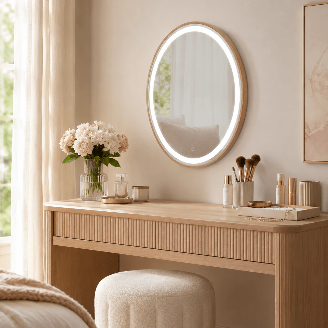 Florence Round Oak Mirror 60cm - Image 8