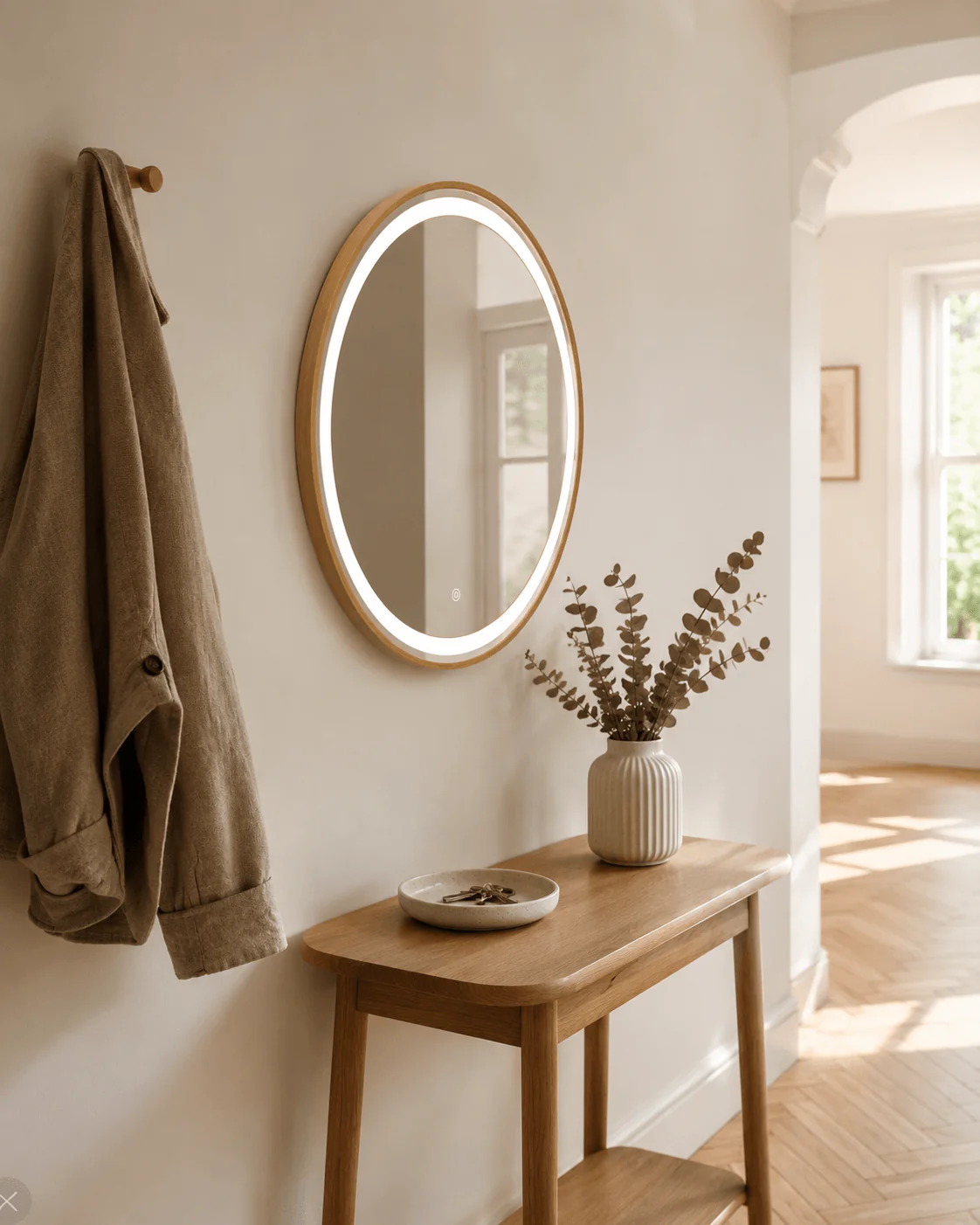 Florence Round Oak Mirror 60cm - Image 9