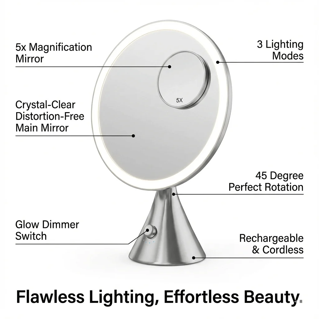 LumiGlam Pro Cosmetic Vanity Mirror in Chrome - Image 3